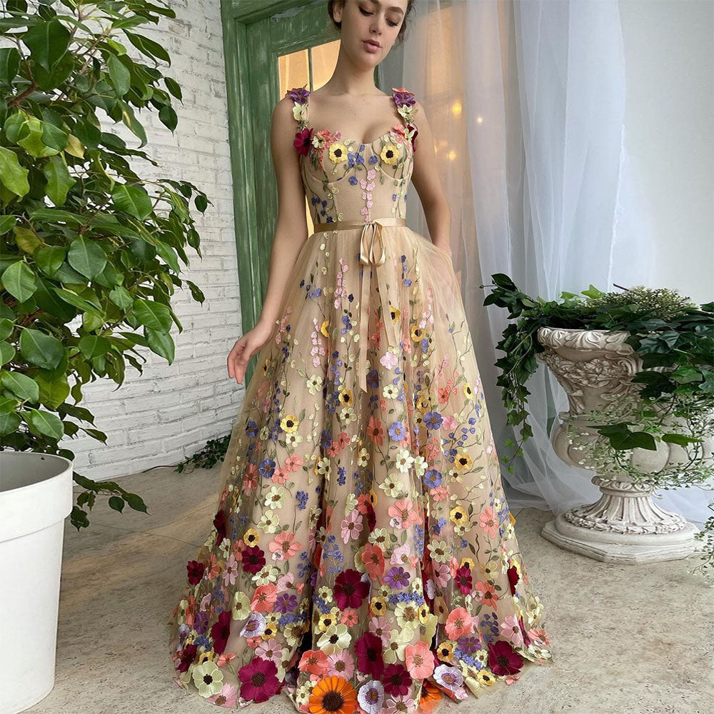 Sevintage Exquisite 3D Flowers Prom Dresses for women