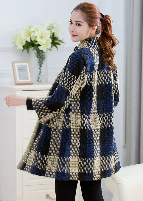 Woolen New Slim-fit Mid-length 34 Sleeve Stand Collar Thick Flower Woolen Coat for women