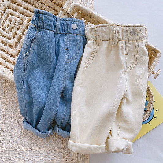 Solid Color Casual High Waist Soft Jeans for baby