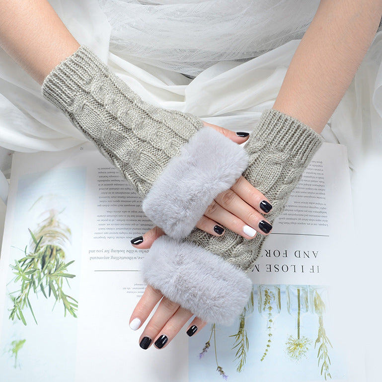 Knitted Half Finger Solid Color Twist Gloves for women