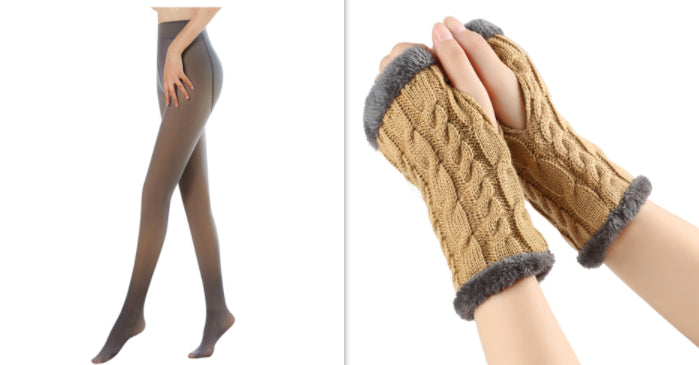 Fleece-lined Fluffy and Twist Knitted Finger Leakage glove for women