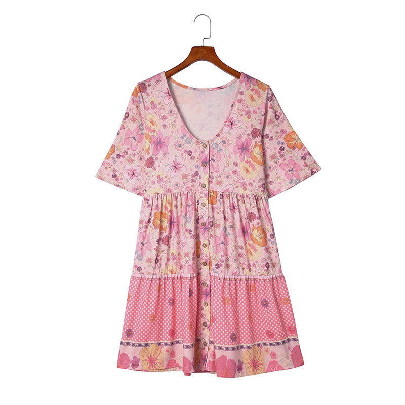 Floral Print Short Sleeve Dress For Women