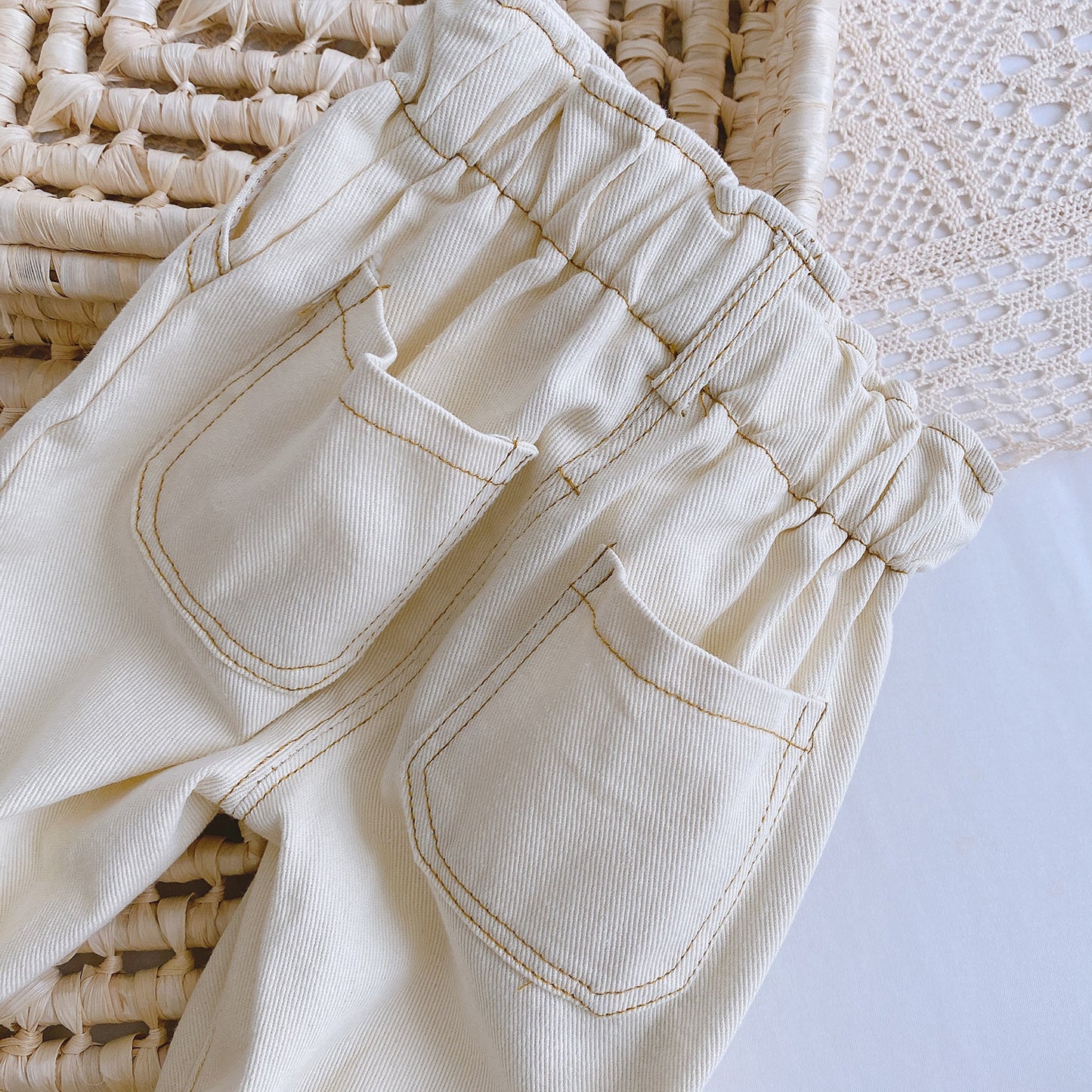 Solid Color Casual High Waist Soft Jeans for baby