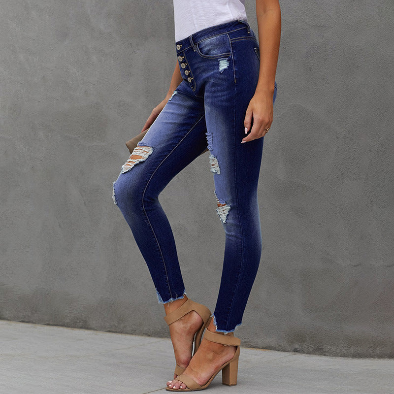 Hand Worn High Rise Cropped Jeans For Women