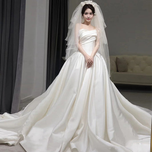 Temperament Princess Style French Satin Tail dress for brides