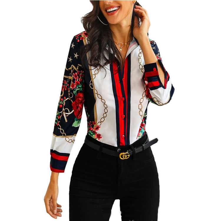 Floral Chain Print Elegant Blouse For Women