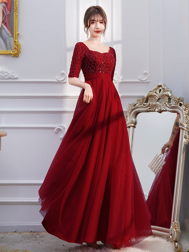 Wine Red Engagement Back Door Evening Dress for Female