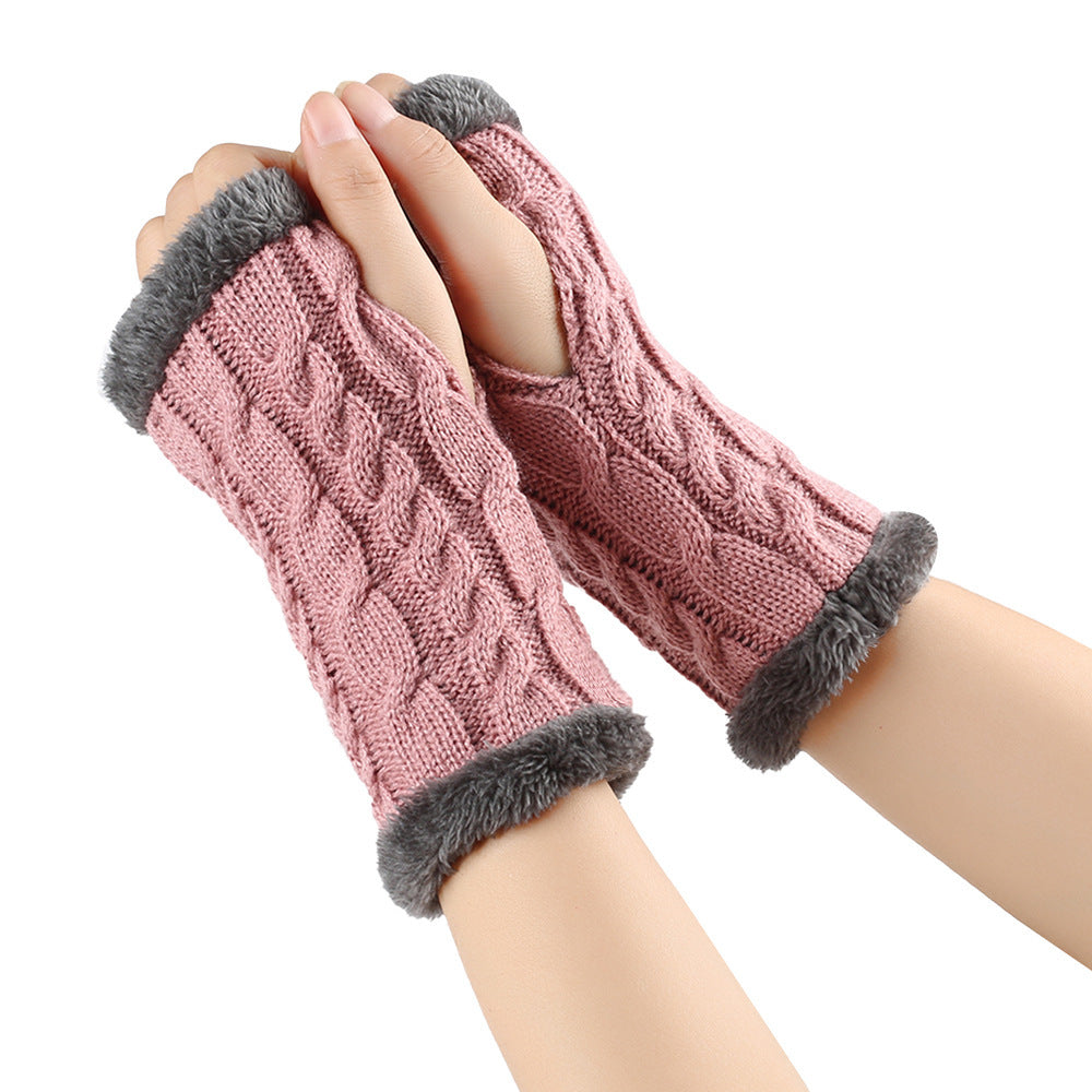 Fleece-lined Fluffy and Twist Knitted Finger Leakage glove for women