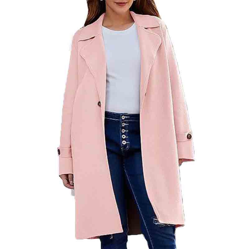 Long Sleeve Lapel Button Baggy Coat for Women