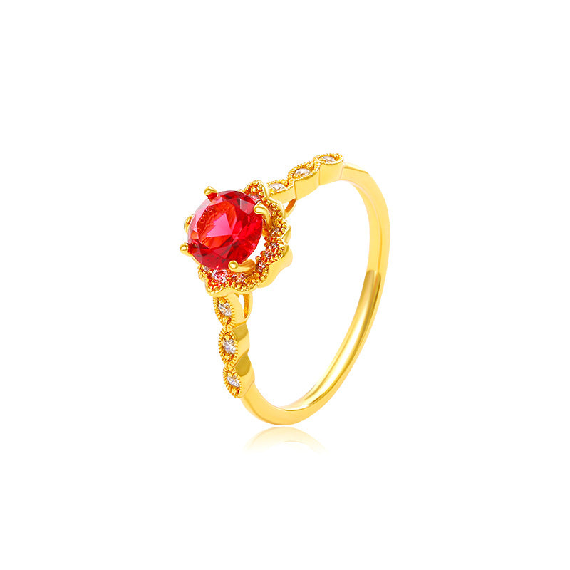 French Style Retro Design Red Artificial Gemstone Ring For Women