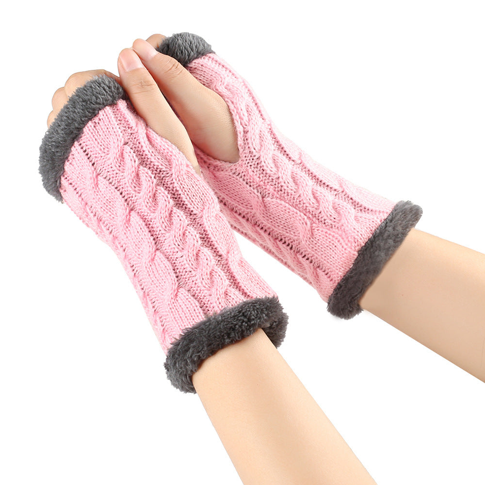 Fleece-lined Fluffy and Twist Knitted Finger Leakage glove for women