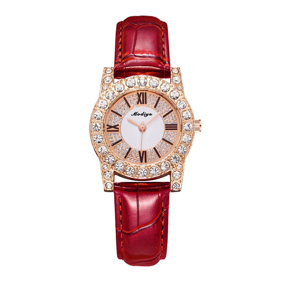 Women's Korean-style Diamond-embedded Creative Watch With Roman Scale