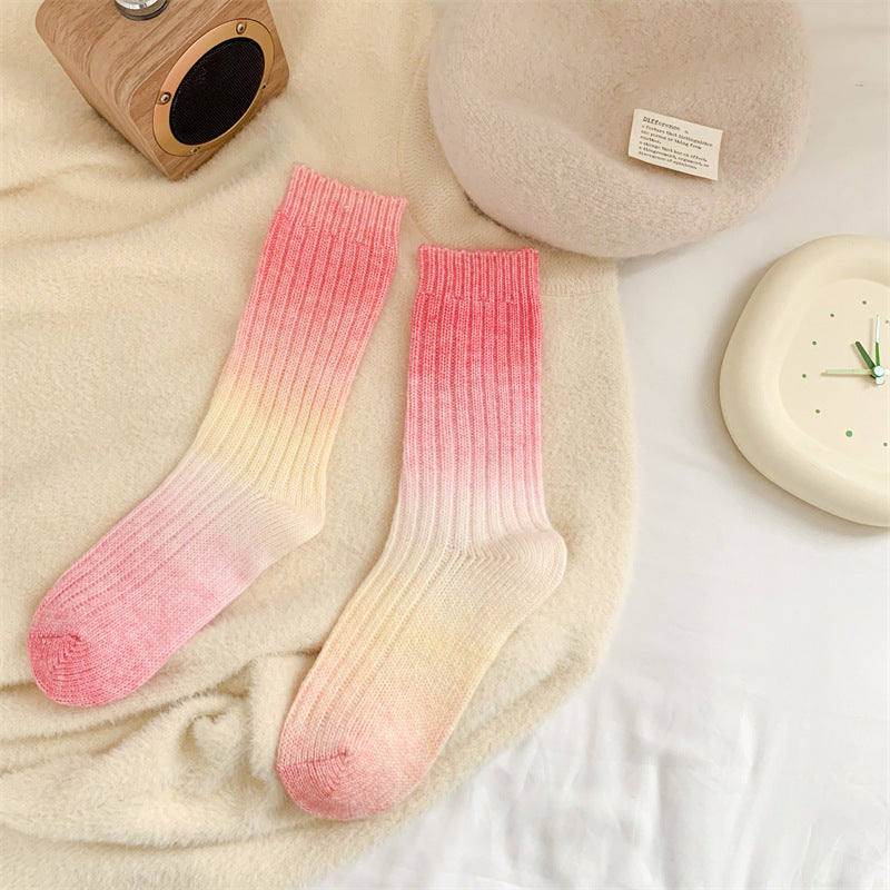 Gradient Color Women's Socks Mid-calf Warm-keeping Socks for women