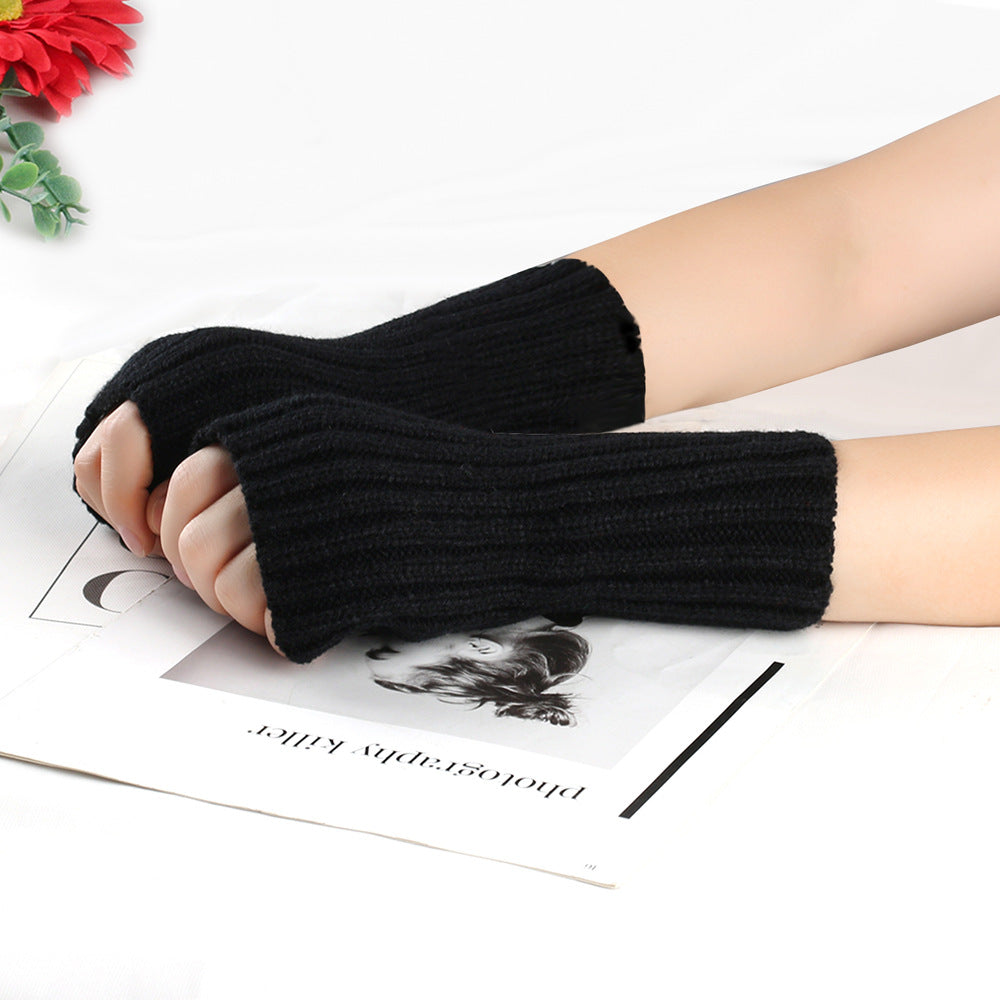 Knitting Wool and Straight Arm Knitted Warm gloves for women