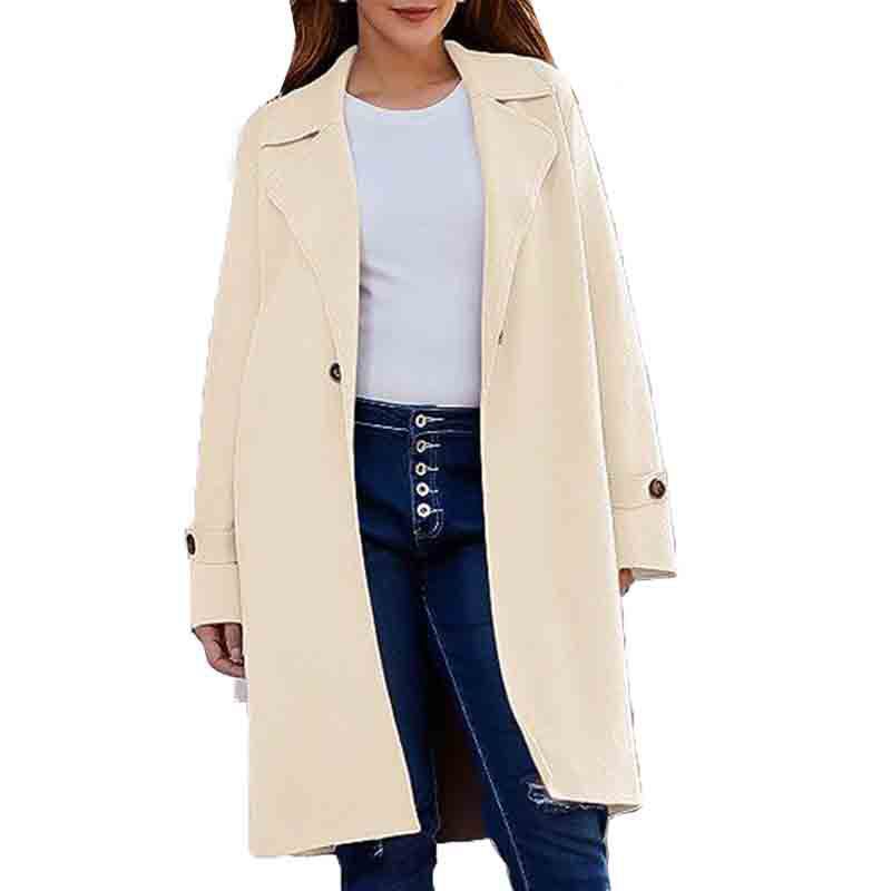 Long Sleeve Lapel Button Baggy Coat for Women