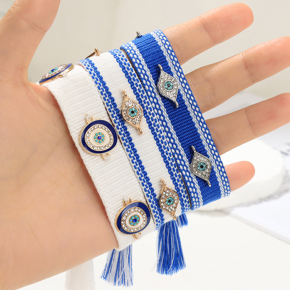 Metal Devil's Eye Lucky Blue Eyes Carrying Strap European And American Woven Bracelet