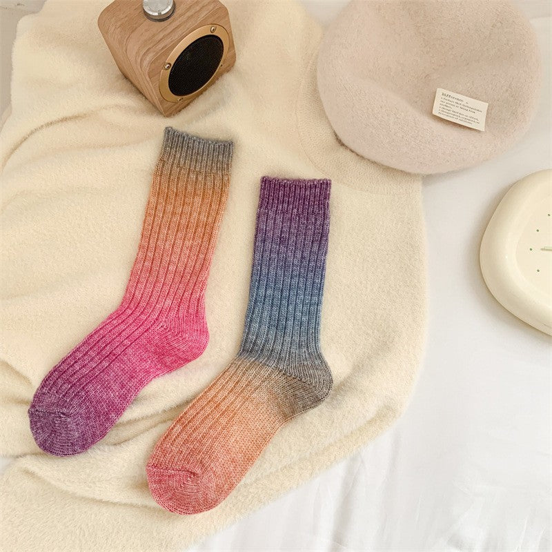 Gradient Color Women's Socks Mid-calf Warm-keeping Socks for women