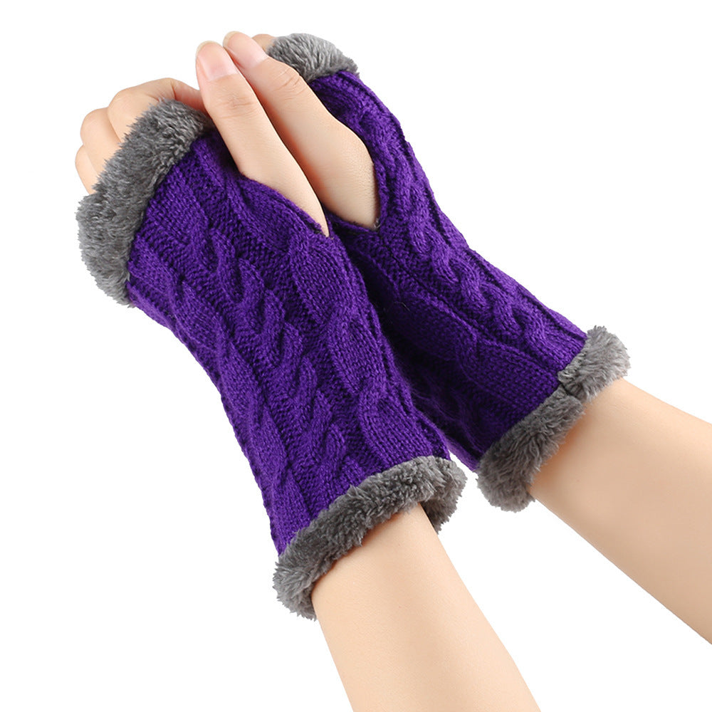 Fleece-lined Fluffy and Twist Knitted Finger Leakage glove for women