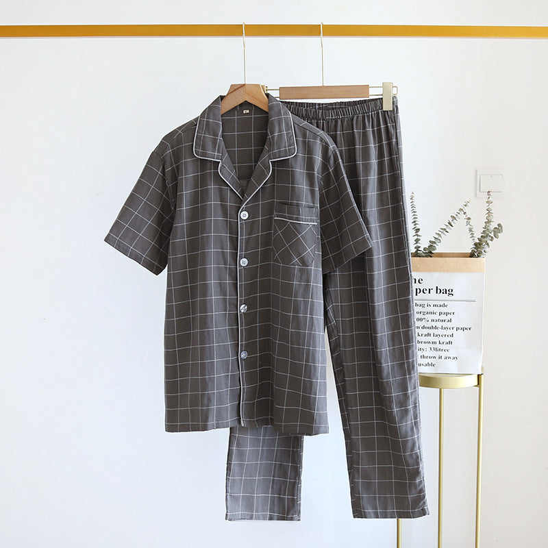 Single-line Plaid Pajama Set For Men