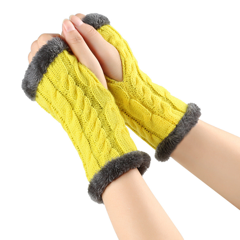 Fleece-lined Fluffy and Twist Knitted Finger Leakage glove for women