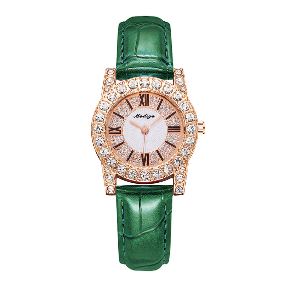 Women's Korean-style Diamond-embedded Creative Watch With Roman Scale