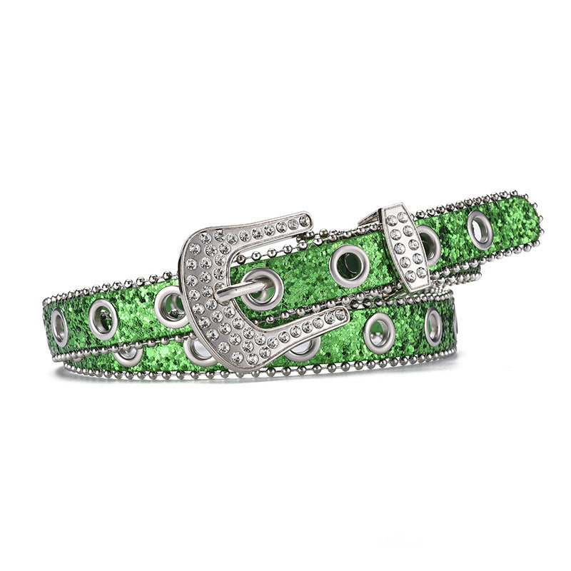 Fashion Rhinestone Pin Buckle Decorative Personality Sequins Belt for Ladies