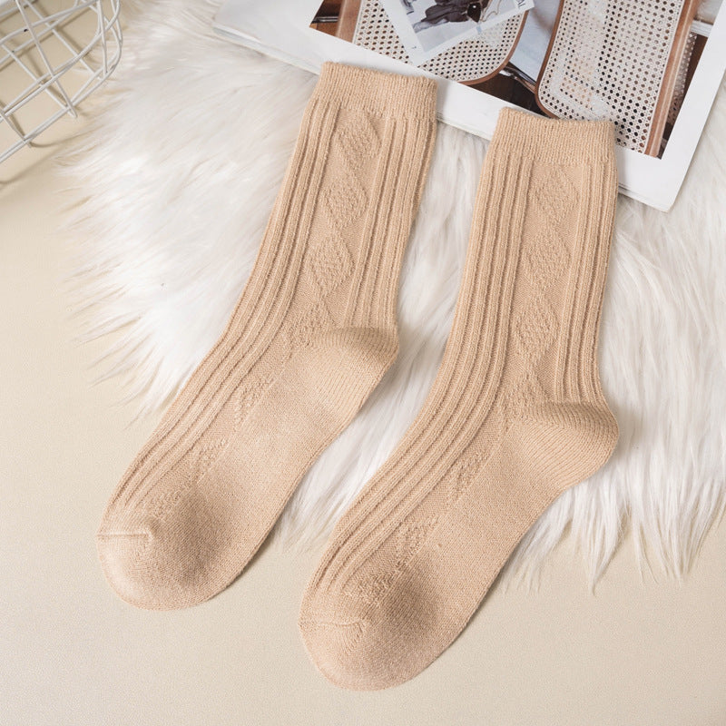 Double Needle Wool Warm Mid-calf Socks for women