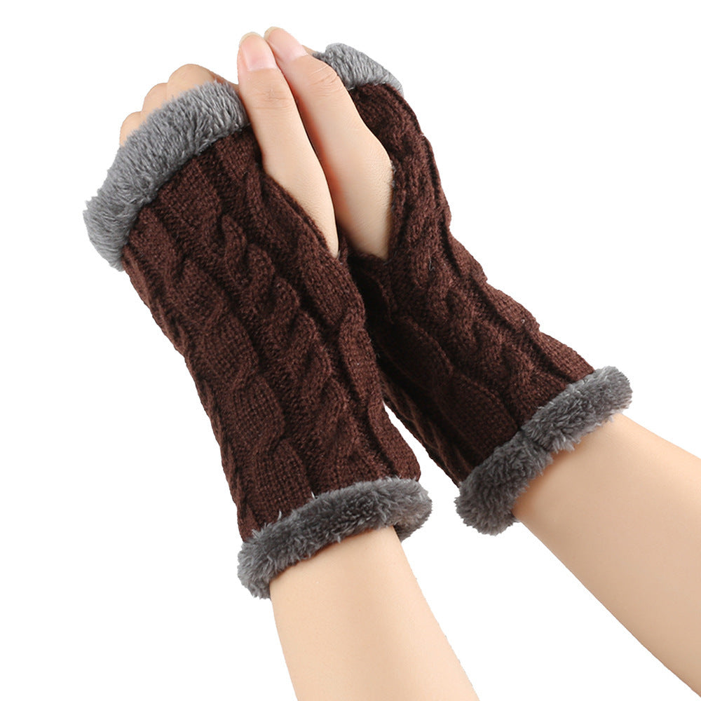 Fleece-lined Fluffy and Twist Knitted Finger Leakage glove for women