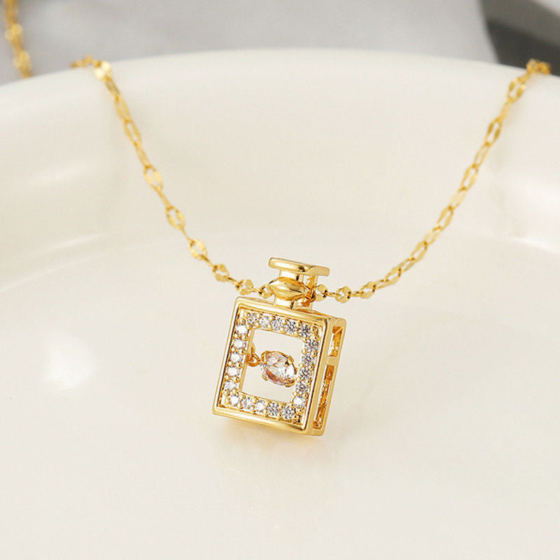 Women's Fashion Simple Full Diamond Perfume Bottle Clavicle Chain