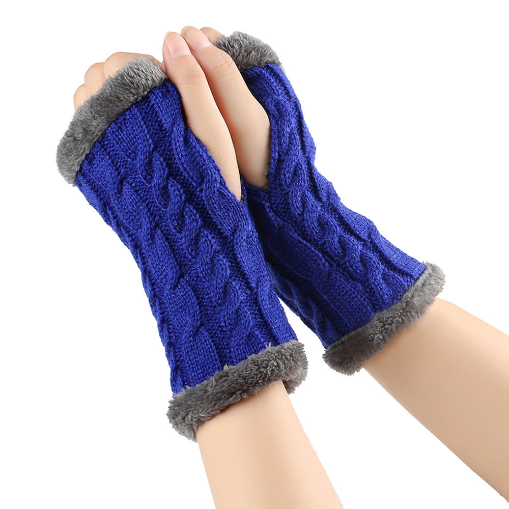 Fleece-lined Fluffy and Twist Knitted Finger Leakage glove for women