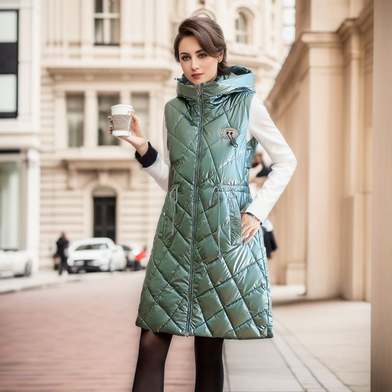 Glossy Cotton-padded and Mid-length Thickened Coat for women