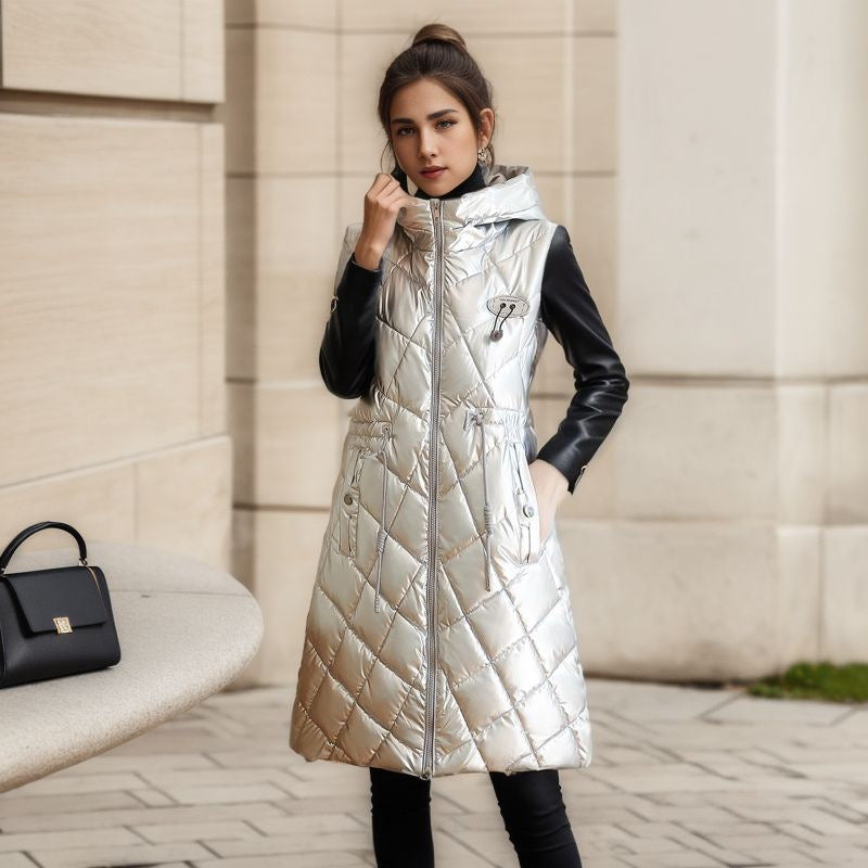 Glossy Cotton-padded and Mid-length Thickened Coat for women