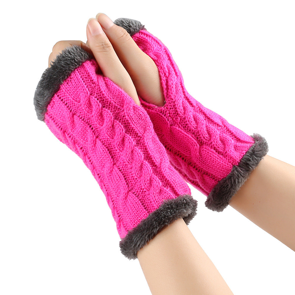 Fleece-lined Fluffy and Twist Knitted Finger Leakage glove for women