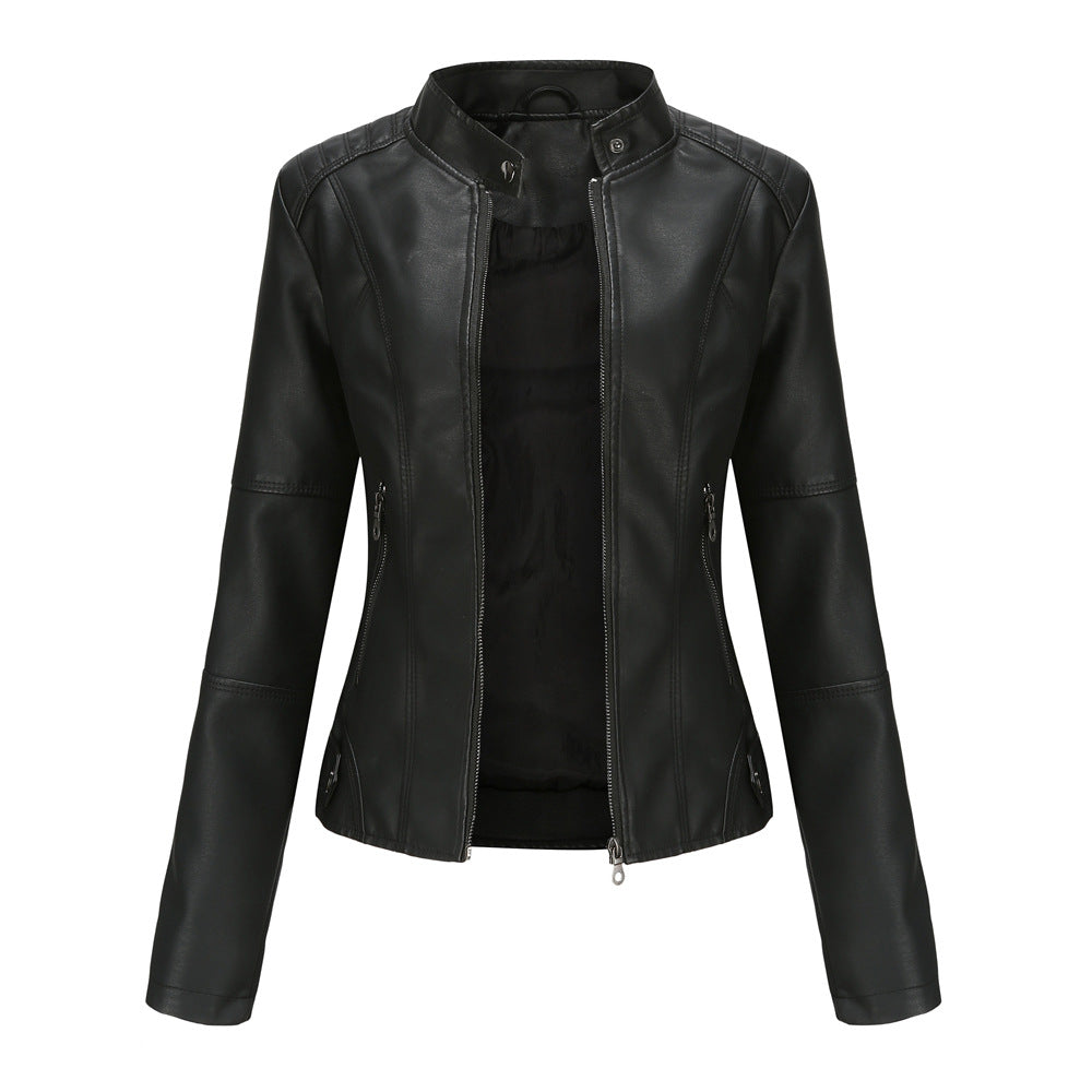 Thin Large Size Leather Clothing With Stand Collar Slim-fit Jacket for girls