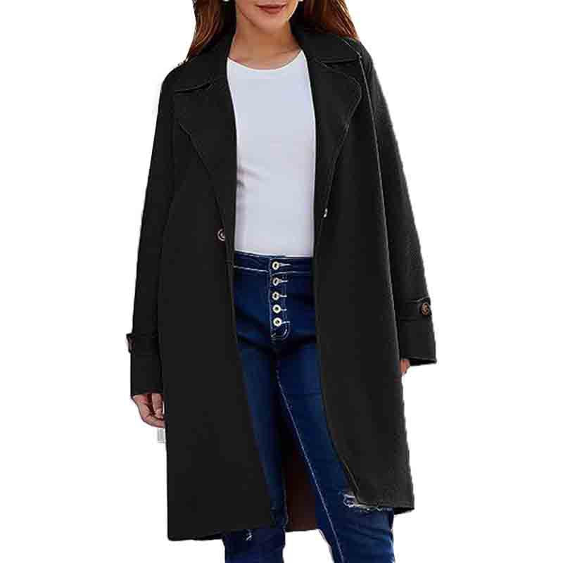 Long Sleeve Lapel Button Baggy Coat for Women