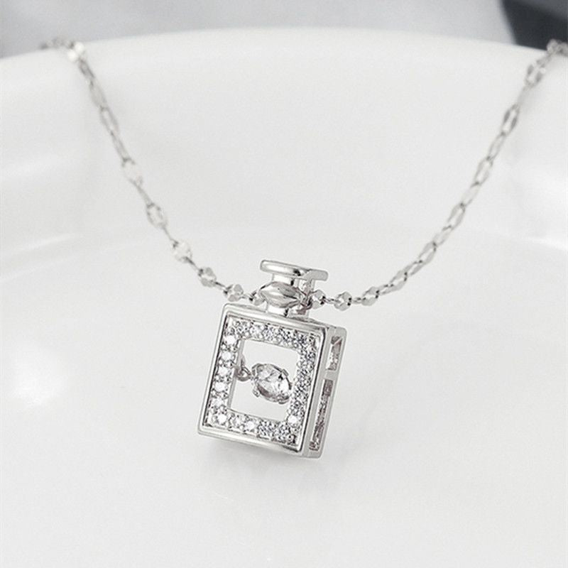 Women's Fashion Simple Full Diamond Perfume Bottle Clavicle Chain