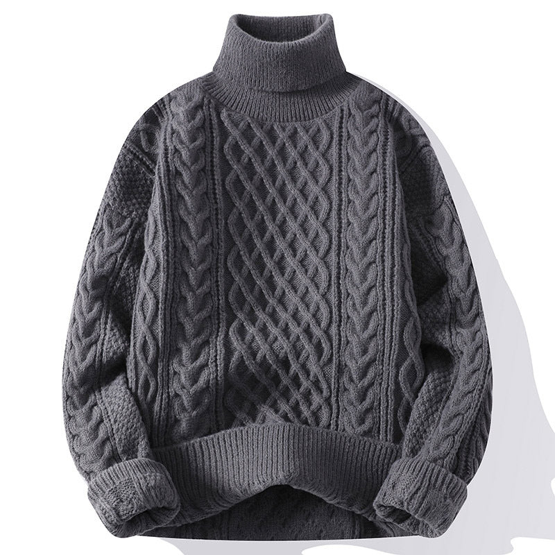 Vintage Jacquard Turtleneck Thick Sweater For Men