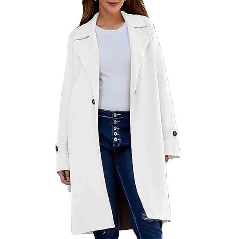 Long Sleeve Lapel Button Baggy Coat for Women