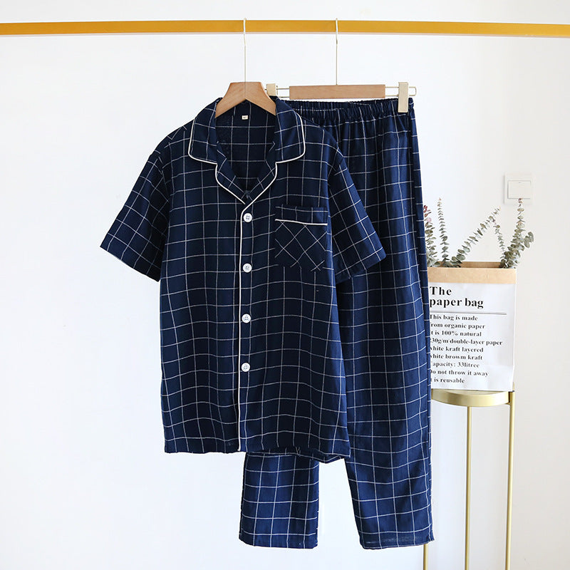 Single-line Plaid Pajama Set For Men