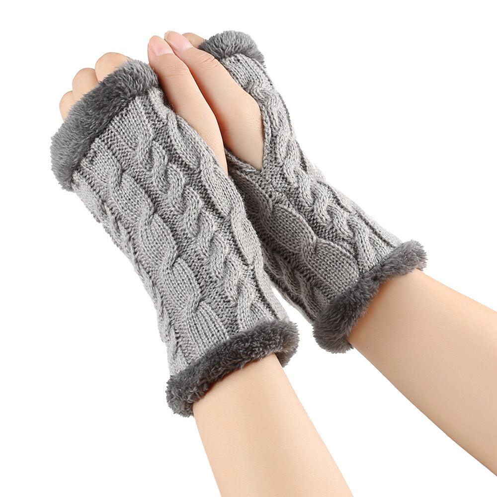 Fleece-lined Fluffy and Twist Knitted Finger Leakage glove for women