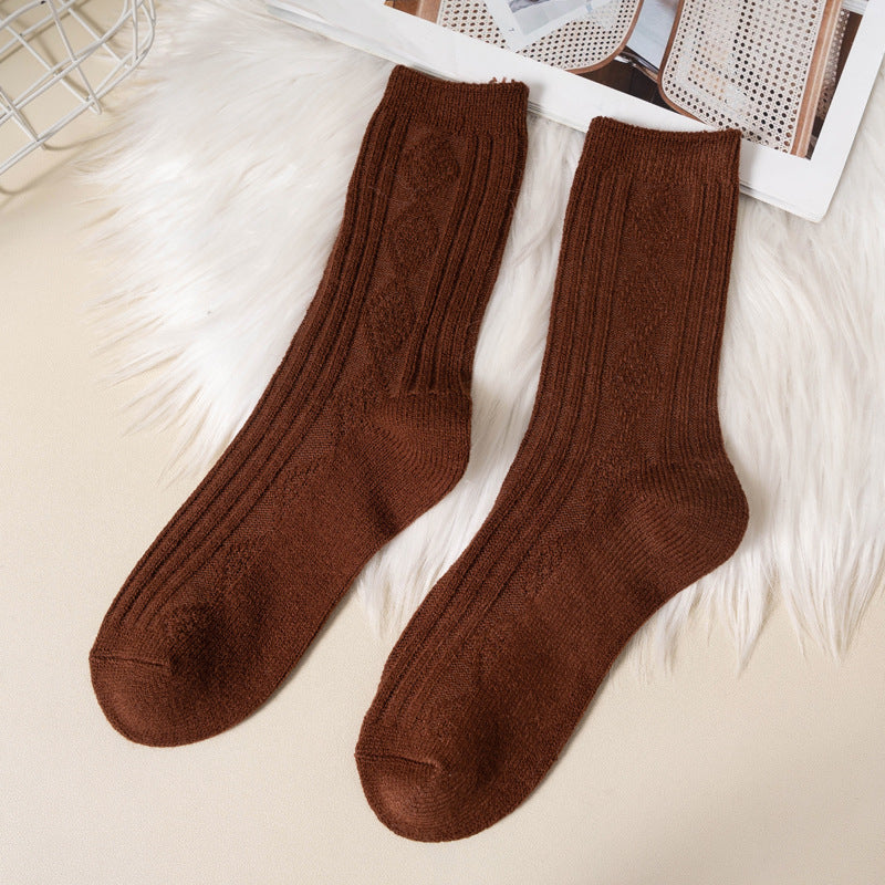 Double Needle Wool Warm Mid-calf Socks for women