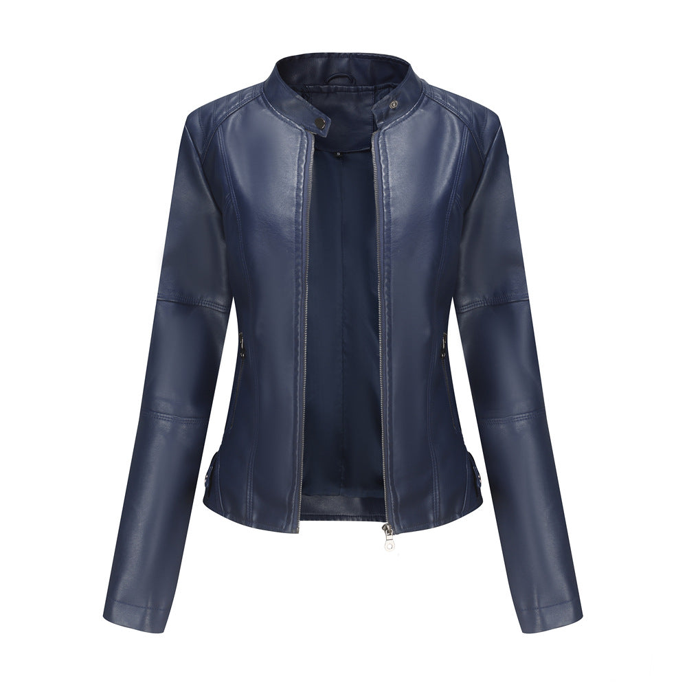 Thin Large Size Leather Clothing With Stand Collar Slim-fit Jacket for girls