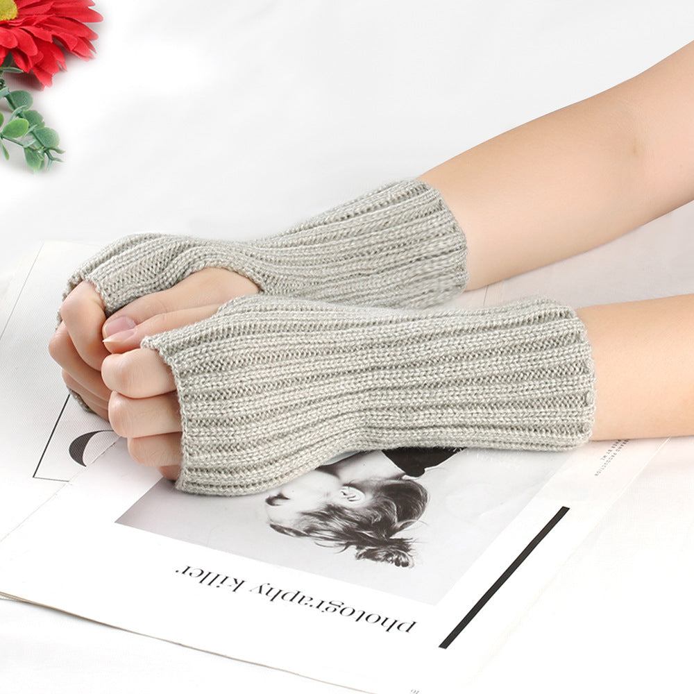 Knitting Wool and Straight Arm Knitted Warm gloves for women