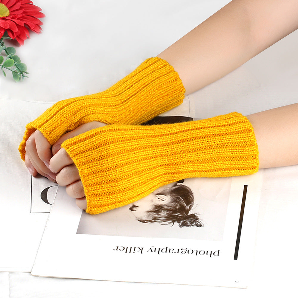 Knitting Wool and Straight Arm Knitted Warm gloves for women