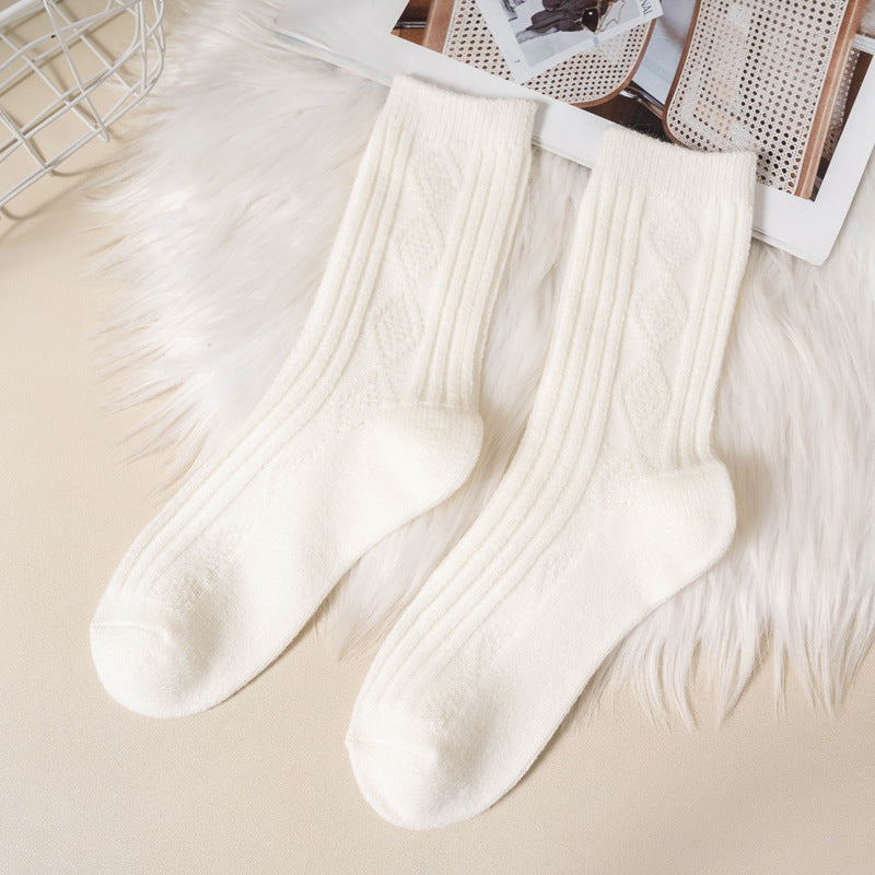 Double Needle Wool Warm Mid-calf Socks for women