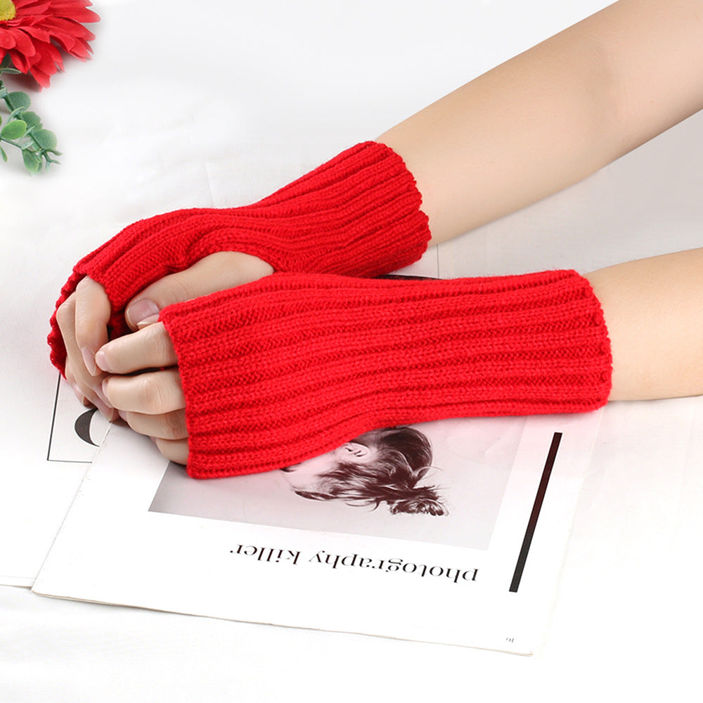 Knitting Wool and Straight Arm Knitted Warm gloves for women