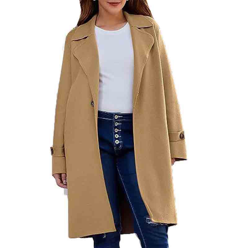 Long Sleeve Lapel Button Baggy Coat for Women