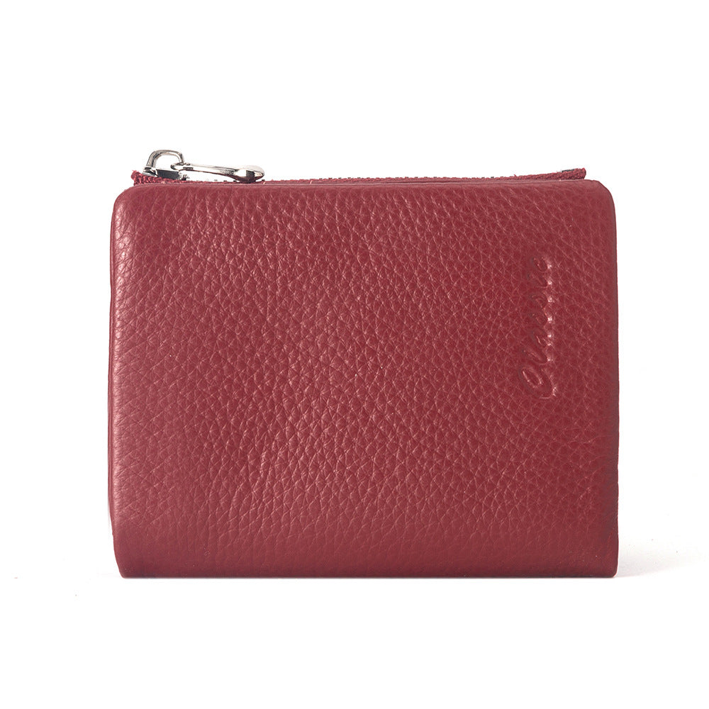 Leather Wallet Lychee Pattern Women's Short