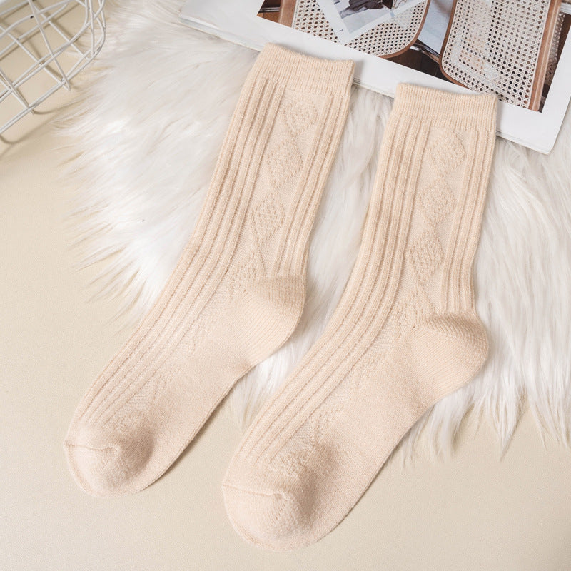 Double Needle Wool Warm Mid-calf Socks for women