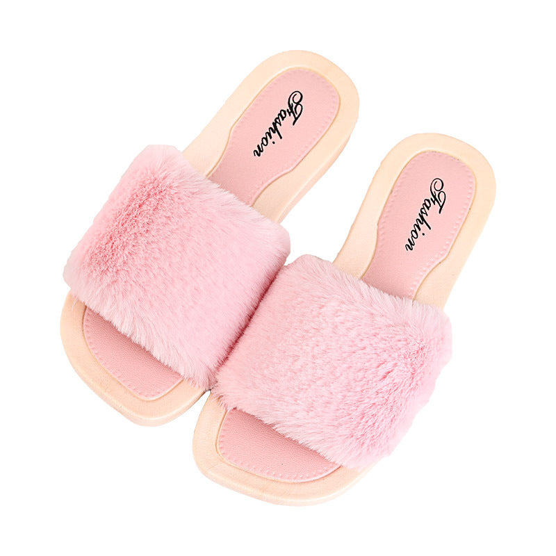 Fashion Plush Cotton Slippers Girls' One-word Non-slip